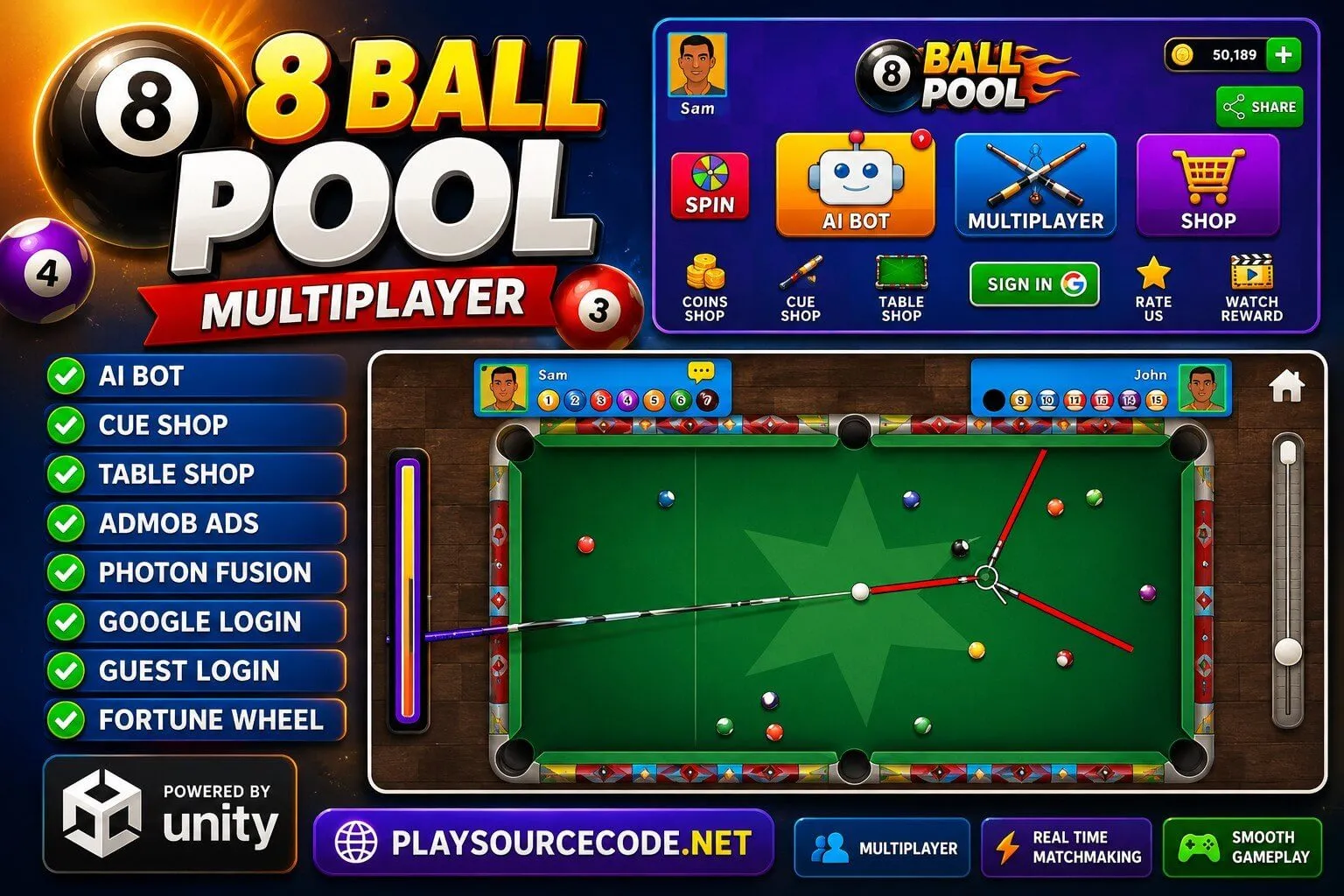 8 Ball Pool Billiards Multiplayer Game Unity Code screenshot 6