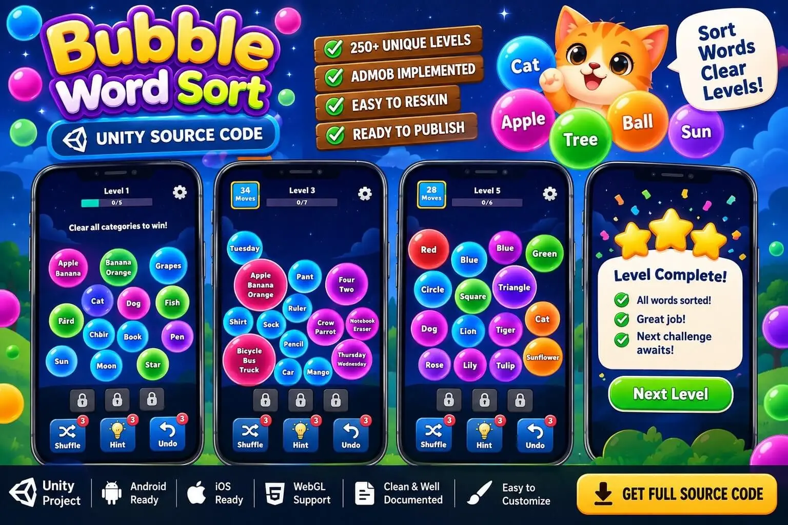 Bubble Word Sort – Unity Source Code
