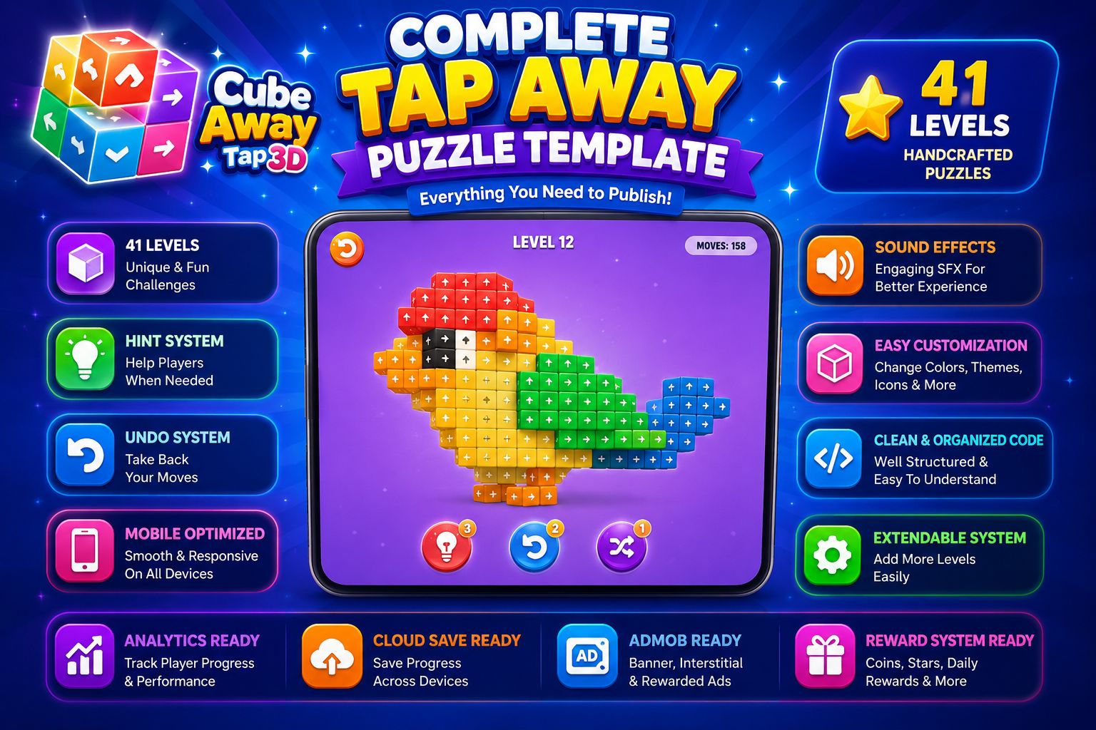 Cube Away –Tap 3D Block Puzzle Unity Template screenshot 3
