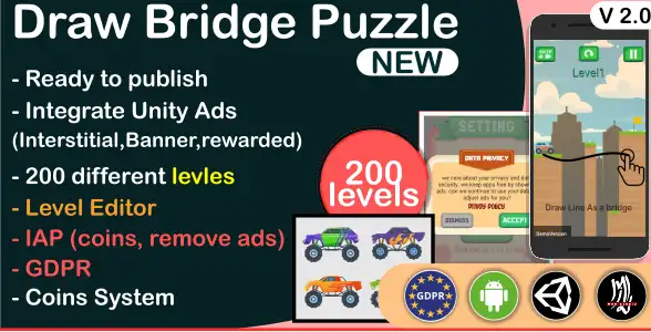Draw Bridge Puzzle, Car Bridge SellUnitySourceCode screenshot 2