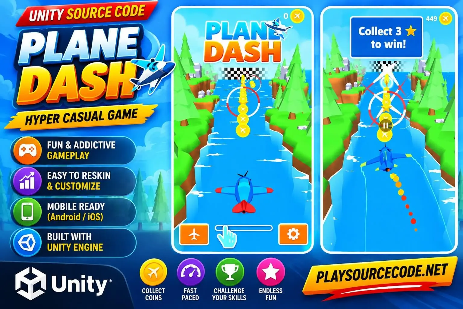 Plane Dash – Unity Hyper Casual Game source code