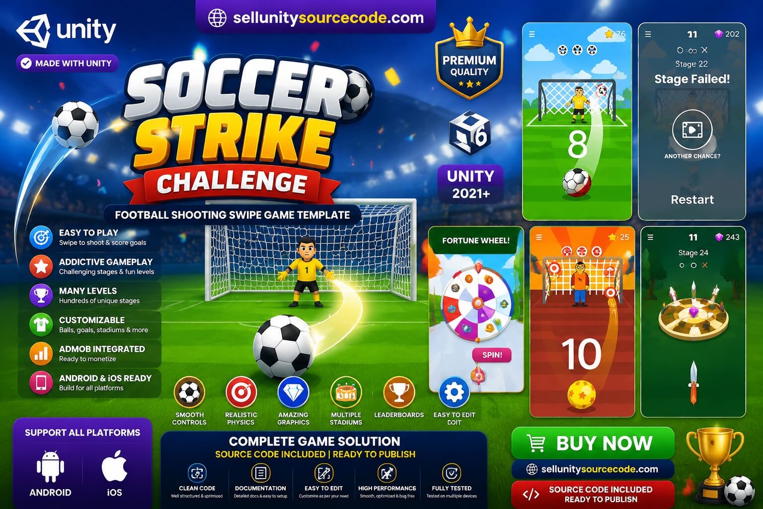 Soccer Strike Challenge Unity Source Code – Football Shooting Swipe Game Template (Android &amp; iOS) source code