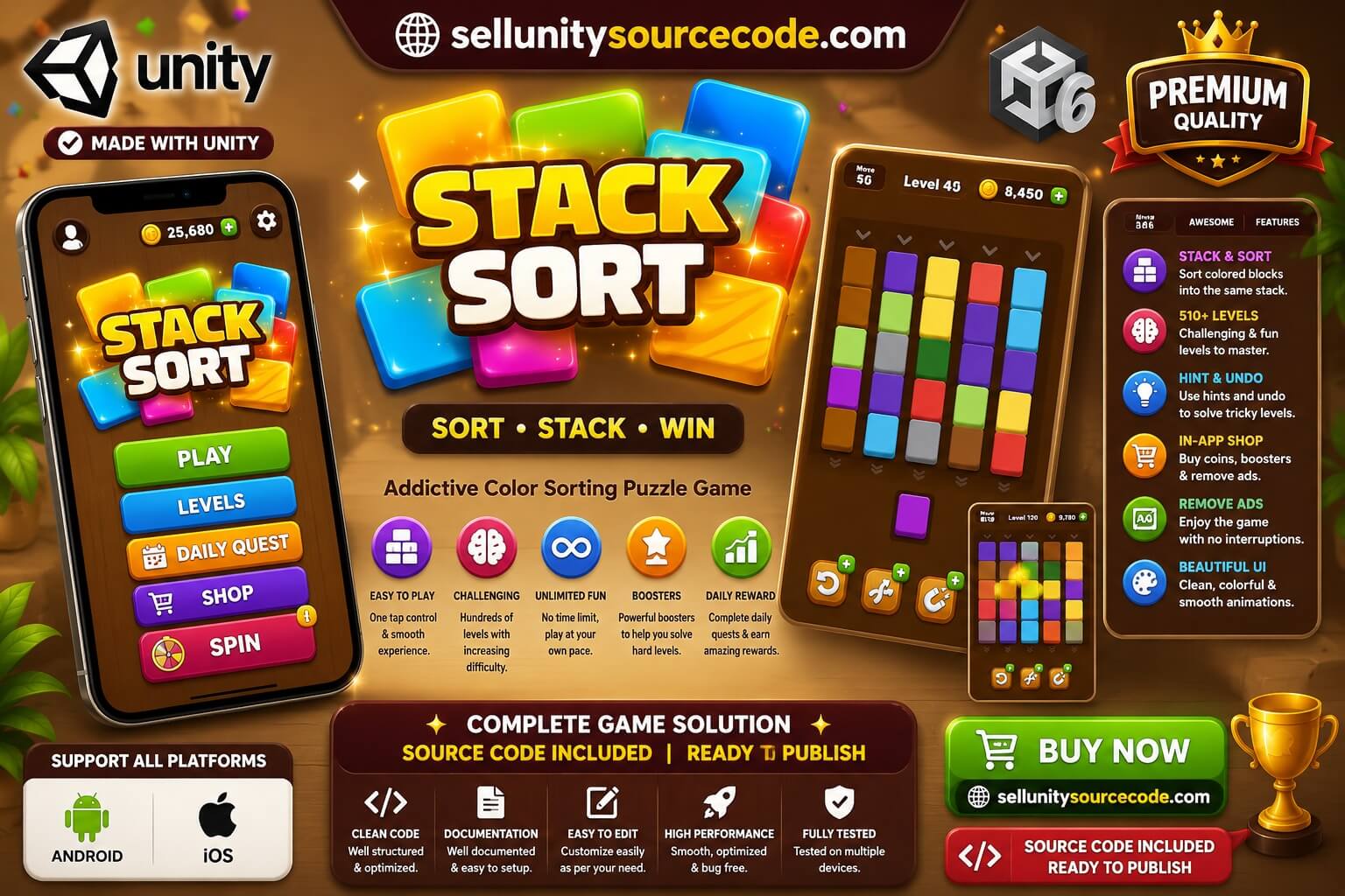 Stack Sort - Unity Puzzle Game with Editor source code