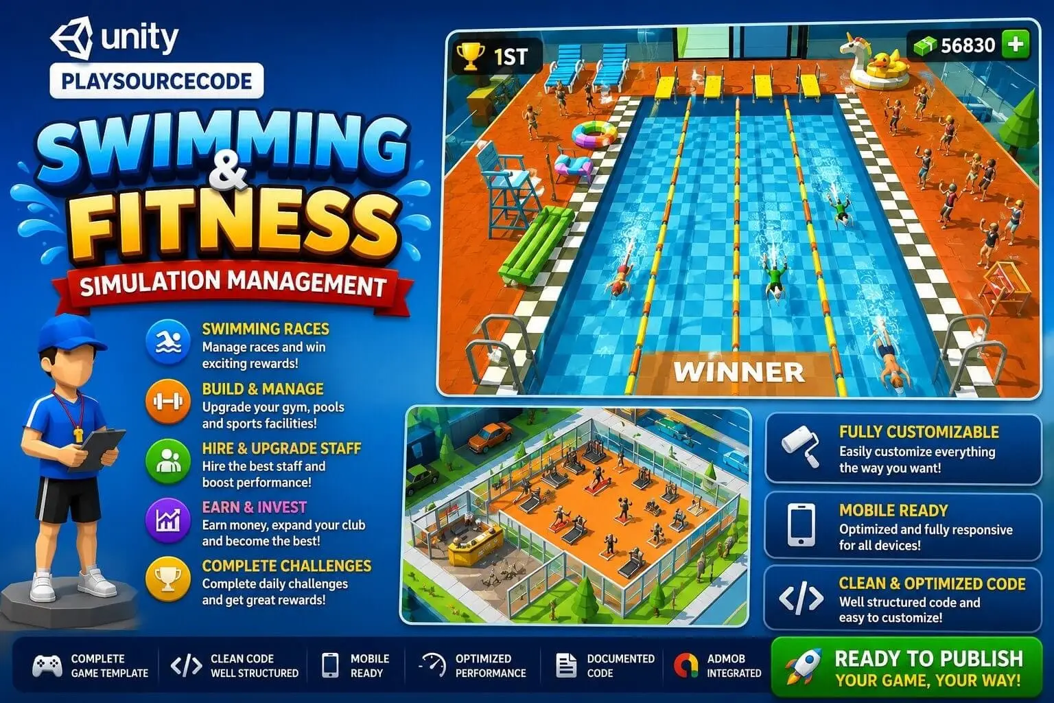 Swimming fitness simulation Unity Source code screenshot 4