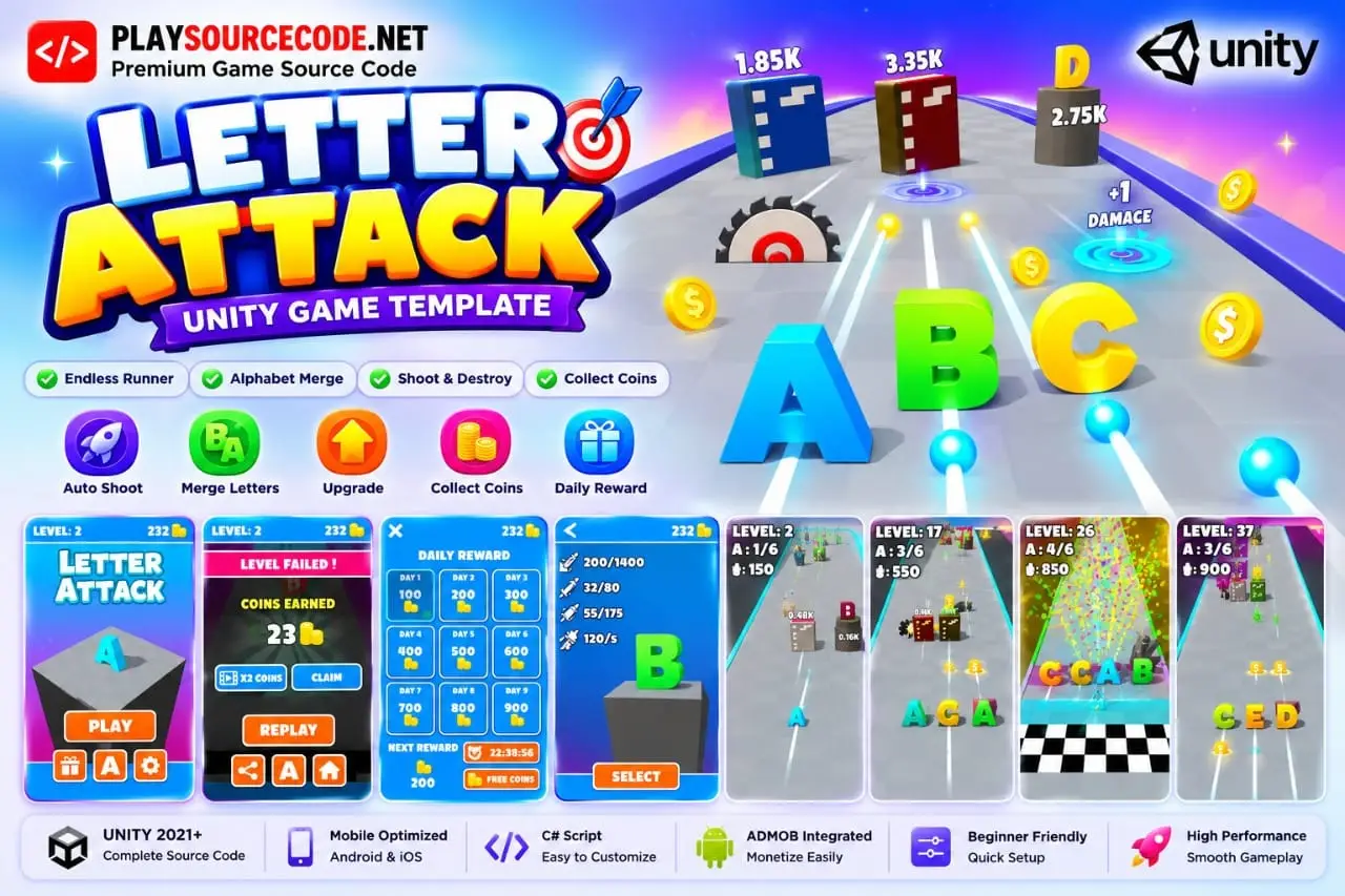 Unity Game Template – Letter Attack. source code