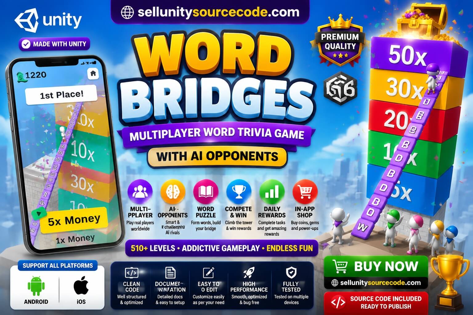 Word Bridges Unity Source Code – Multiplayer Word Trivia Game Template with AI Opponents source code